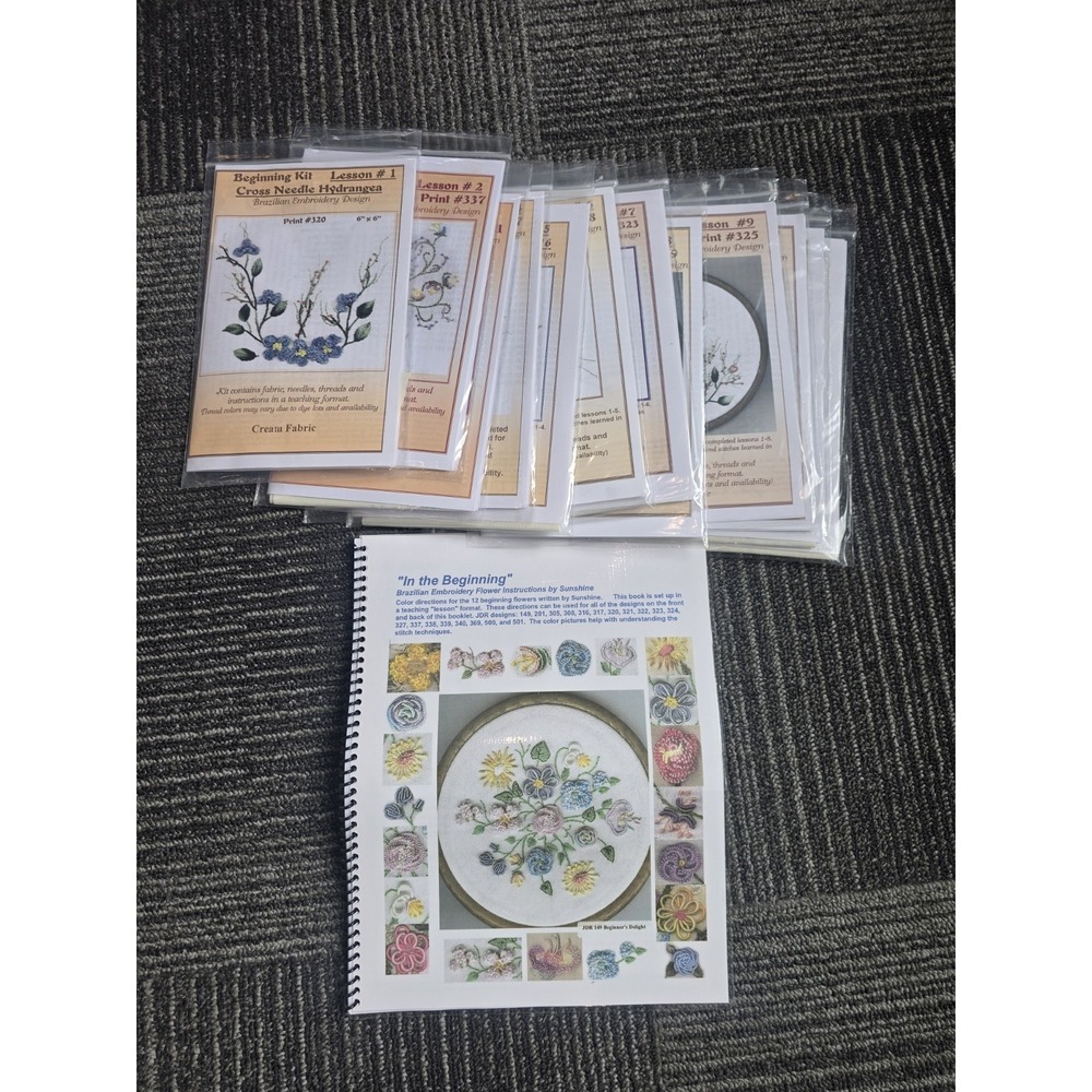 JDR Brazilian Embroidery Lot Complete "In The Beginning" Book & 12 New Kits